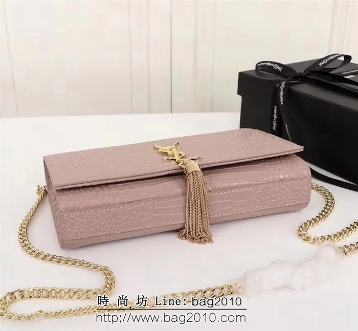 YSL聖羅蘭 鱷魚紋牛皮 時尚鏈條流蘇包 可單肩斜挎 26700 YAS1418